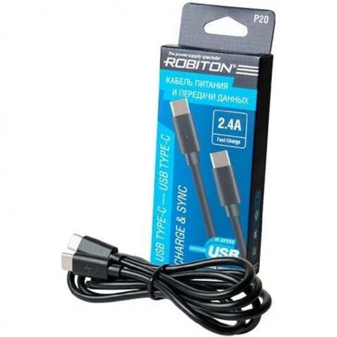 Кабель ROBITON P20 USB TYPE-C - USB TYPE-C, Charge&Sync, 1м черный BL1 17950 Кабель ROBITON P20 USB TYPE-C - USB TYPE-C, Charge&Sync, 1м черный BL1 17950