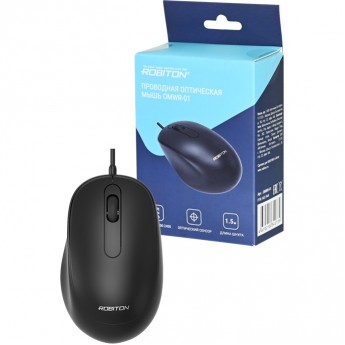 Компьютерная мышь ROBITON OMWR-01 офисная, проводная, 800-2400DPI, 3кн+колесо, черный BL1